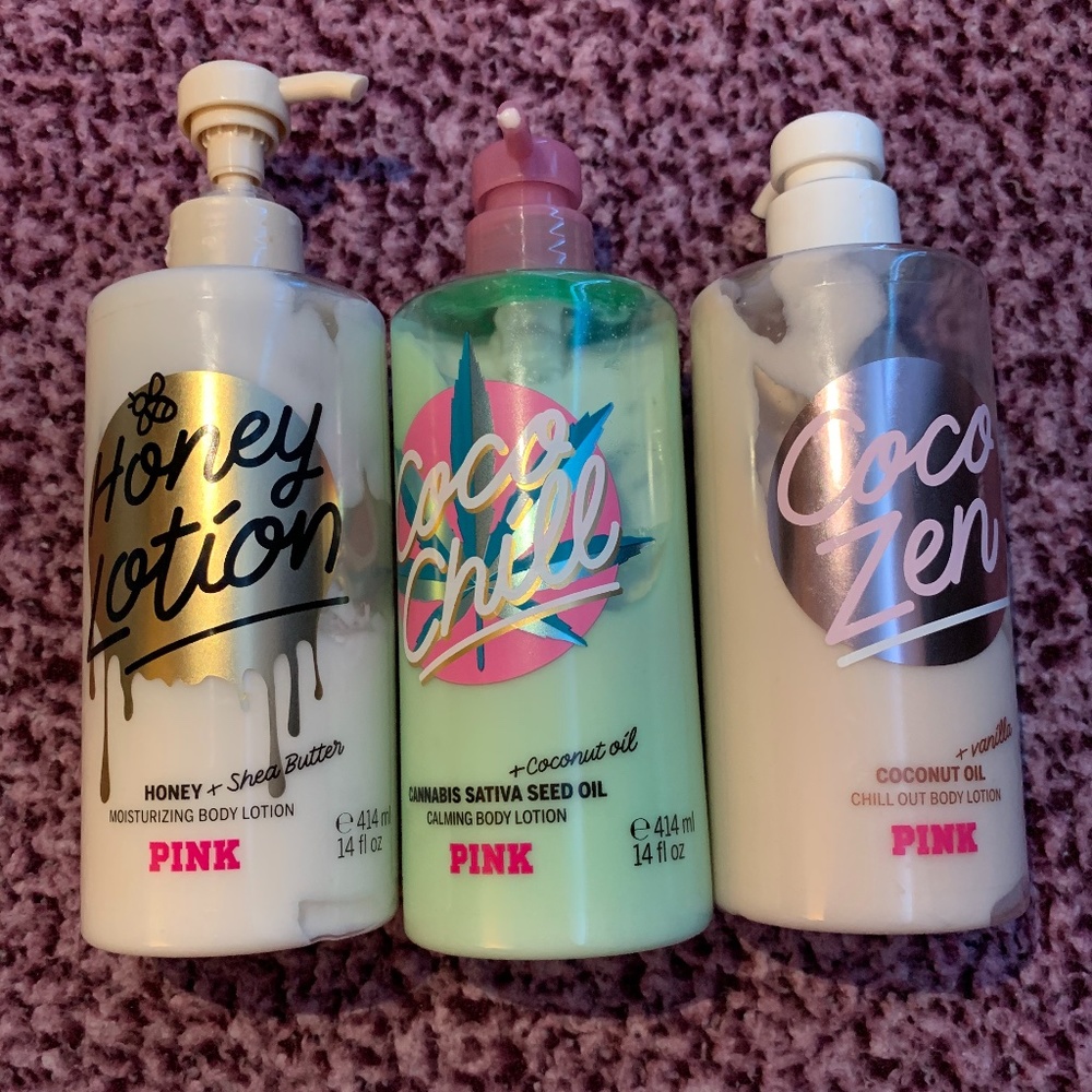 coco zen coco chill honey lotion Victorias secret pink trio